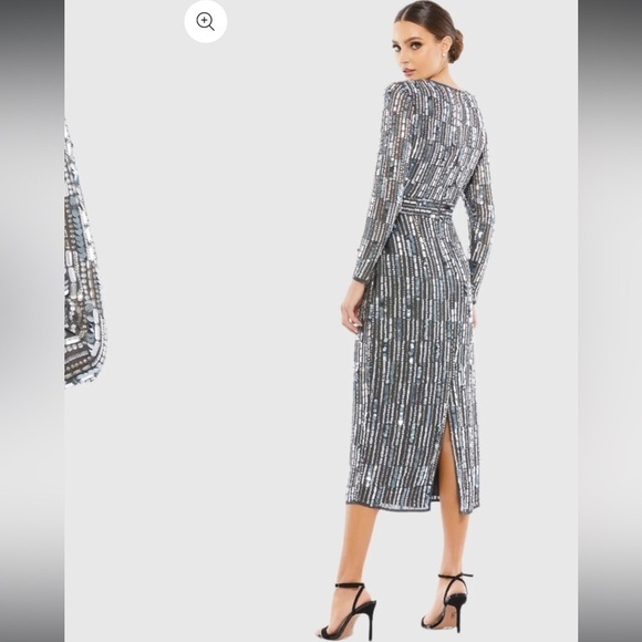 NWT | Mac Duggal 93590A Coal Embellished Neck Long Sleeve Fitted Dress Size 10 - Picture 4 of 12